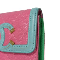 CHANEL Card Case CC Filigree Holder Caviar Skin Pink Pastel Blue Green Compact Wallet 27 Series Women's