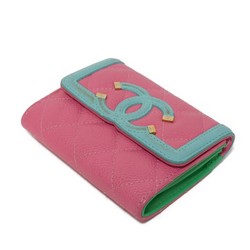 CHANEL Card Case CC Filigree Holder Caviar Skin Pink Pastel Blue Green Compact Wallet 27 Series Women's