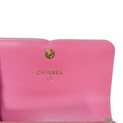 CHANEL Card Case CC Filigree Holder Caviar Skin Pink Pastel Blue Green Compact Wallet 27 Series Women's