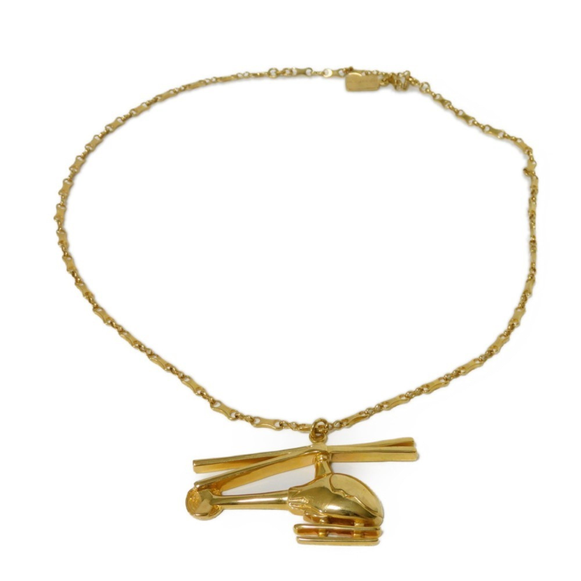 LOUIS VUITTON Necklace Helicopter Pendant Long Chain GP Plated Gold MP0329 Men's Women's