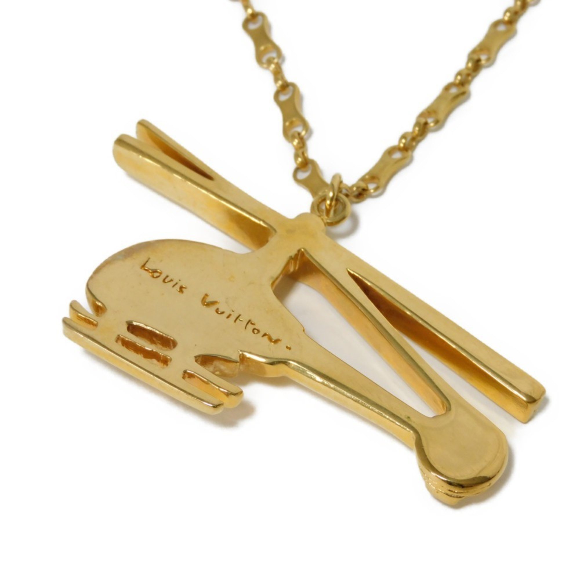 LOUIS VUITTON Necklace Helicopter Pendant Long Chain GP Plated Gold MP0329 Men's Women's