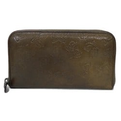 Bottega Veneta Long Wallet Zip Around Butterfly Engraved Round Embossed Calfskin Brown Men's Women's Bill Compartment