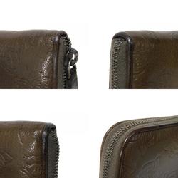 Bottega Veneta Long Wallet Zip Around Butterfly Engraved Round Embossed Calfskin Brown Men's Women's Bill Compartment