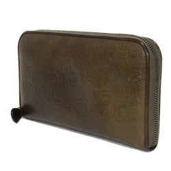 Bottega Veneta Long Wallet Zip Around Butterfly Engraved Round Embossed Calfskin Brown Men's Women's Bill Compartment