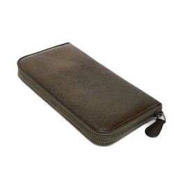 Bottega Veneta Long Wallet Zip Around Butterfly Engraved Round Embossed Calfskin Brown Men's Women's Bill Compartment