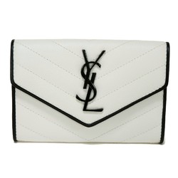 Yves Saint Laurent Saint Laurent Paris SAINT LAURENT PARIS Bi-fold wallet Monogram Small Envelope Wallet Quilted White Black YSL 414404 BOWC8 9070 Men's Women's Billfold