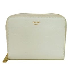 CELINE Coin Case Small Zip Wallet New Foil Stamping Compact Triomphe Embossed White 10B663BFU.01BC Men's Women's