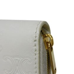 CELINE Coin Case Small Zip Wallet New Foil Stamping Compact Triomphe Embossed White 10B663BFU.01BC Men's Women's