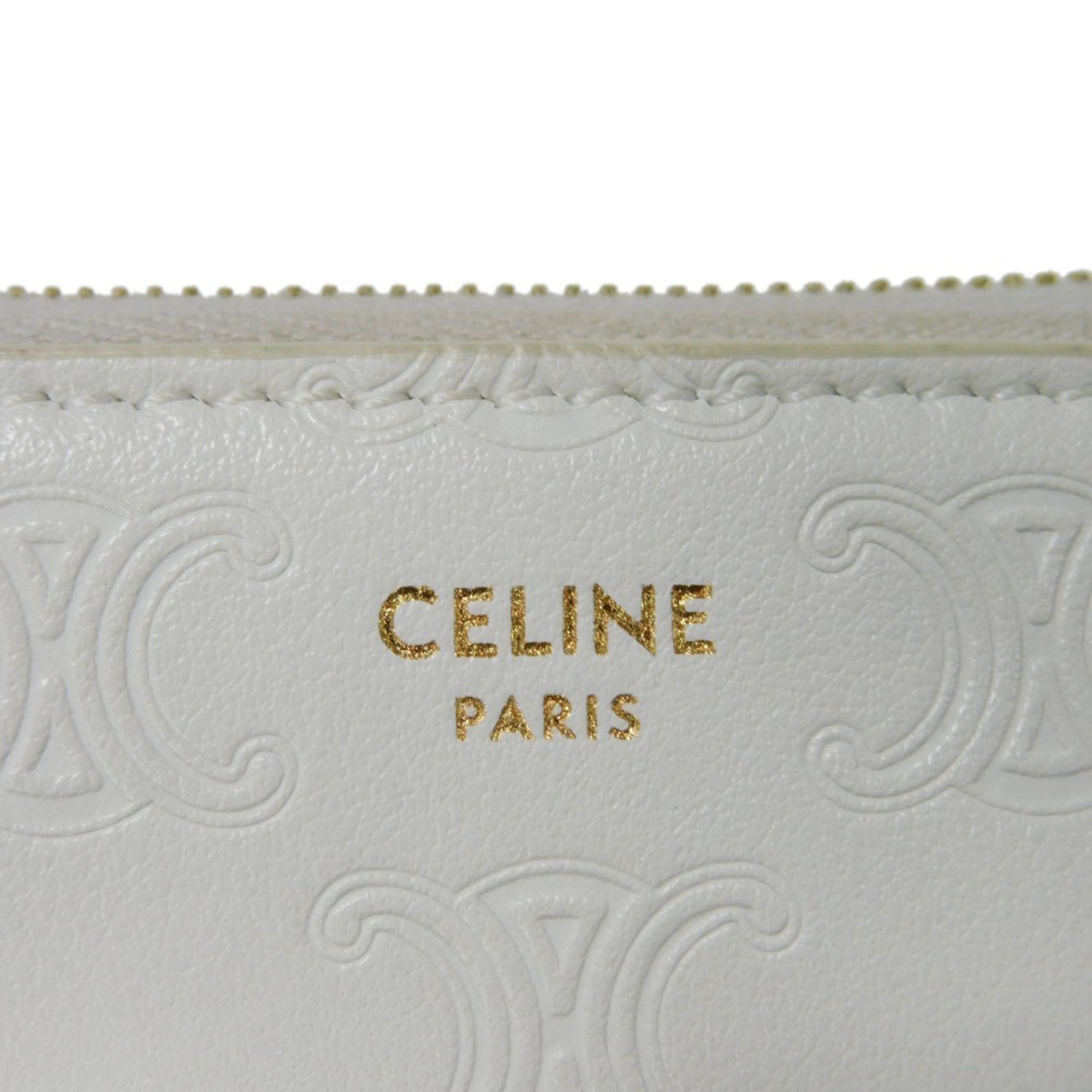 CELINE Coin Case Small Zip Wallet New Foil Stamping Compact Triomphe Embossed White 10B663BFU.01BC Men's Women's