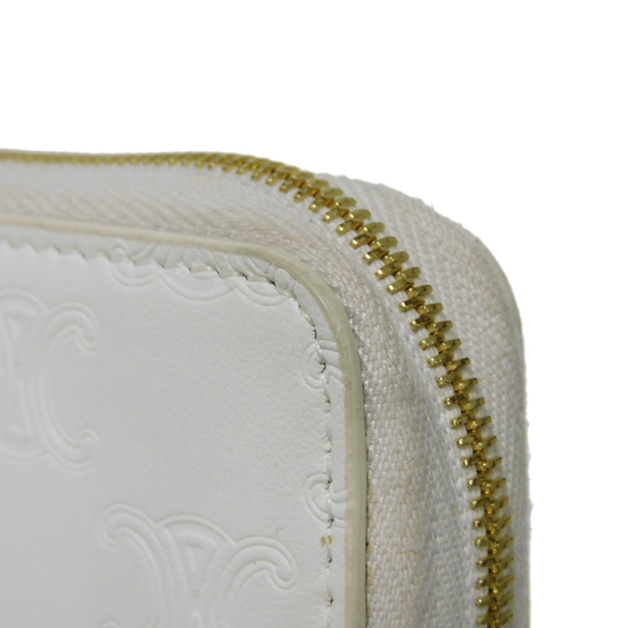 CELINE Coin Case Small Zip Wallet New Foil Stamping Compact Triomphe Embossed White 10B663BFU.01BC Men's Women's