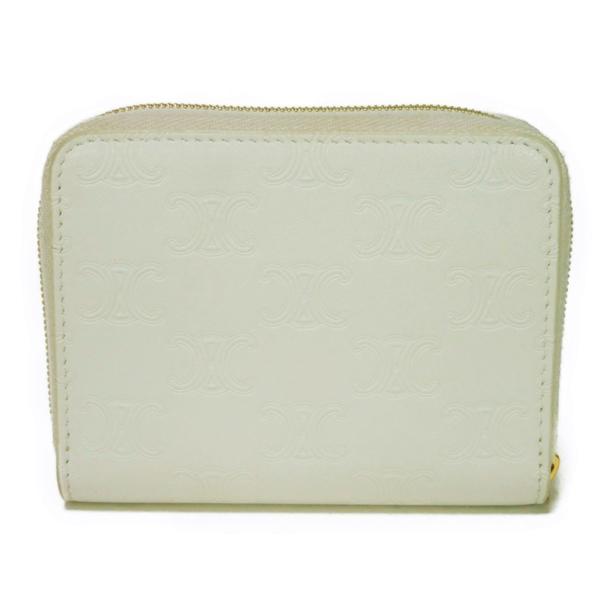 CELINE Coin Case Small Zip Wallet New Foil Stamping Compact Triomphe Embossed White 10B663BFU.01BC Men's Women's