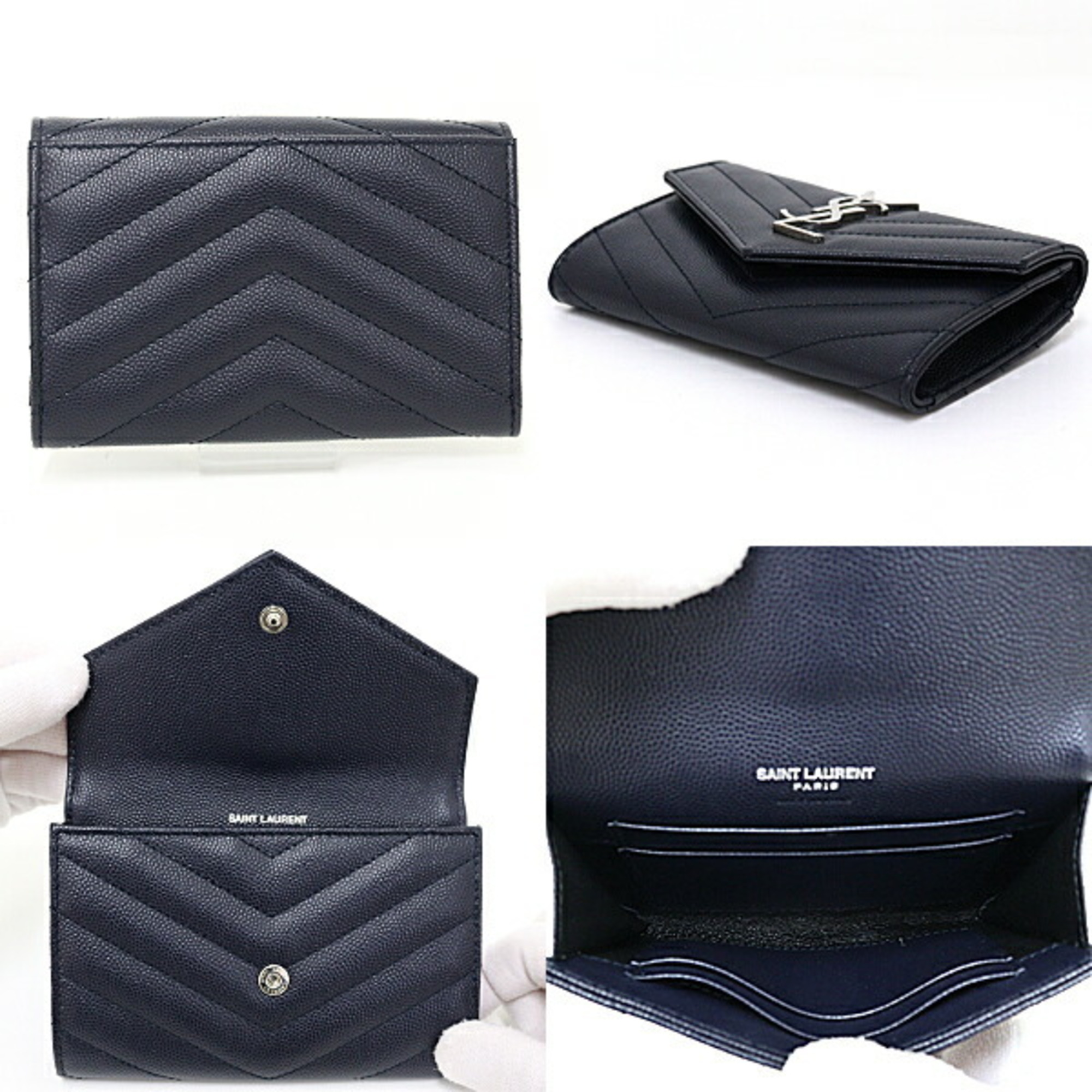 Saint Laurent Cassandra Small Envelope Wallet Card Case Business Holder 414404 BOW02 4147