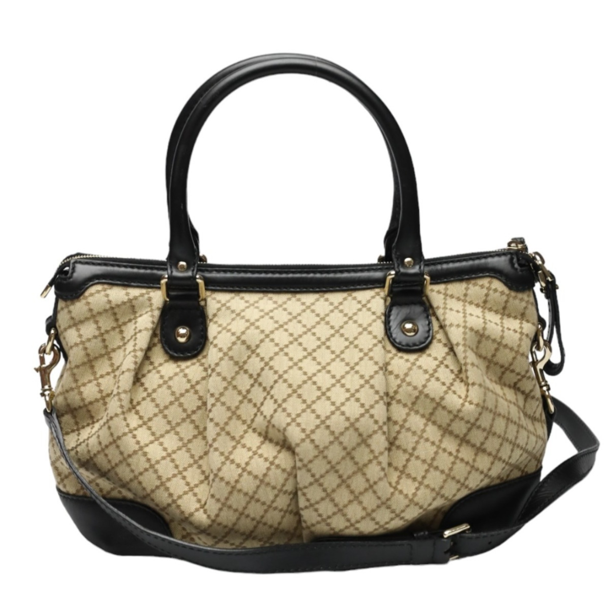 GUCCI Shoulder Bag Diamante Canvas 247902 Black x Beige