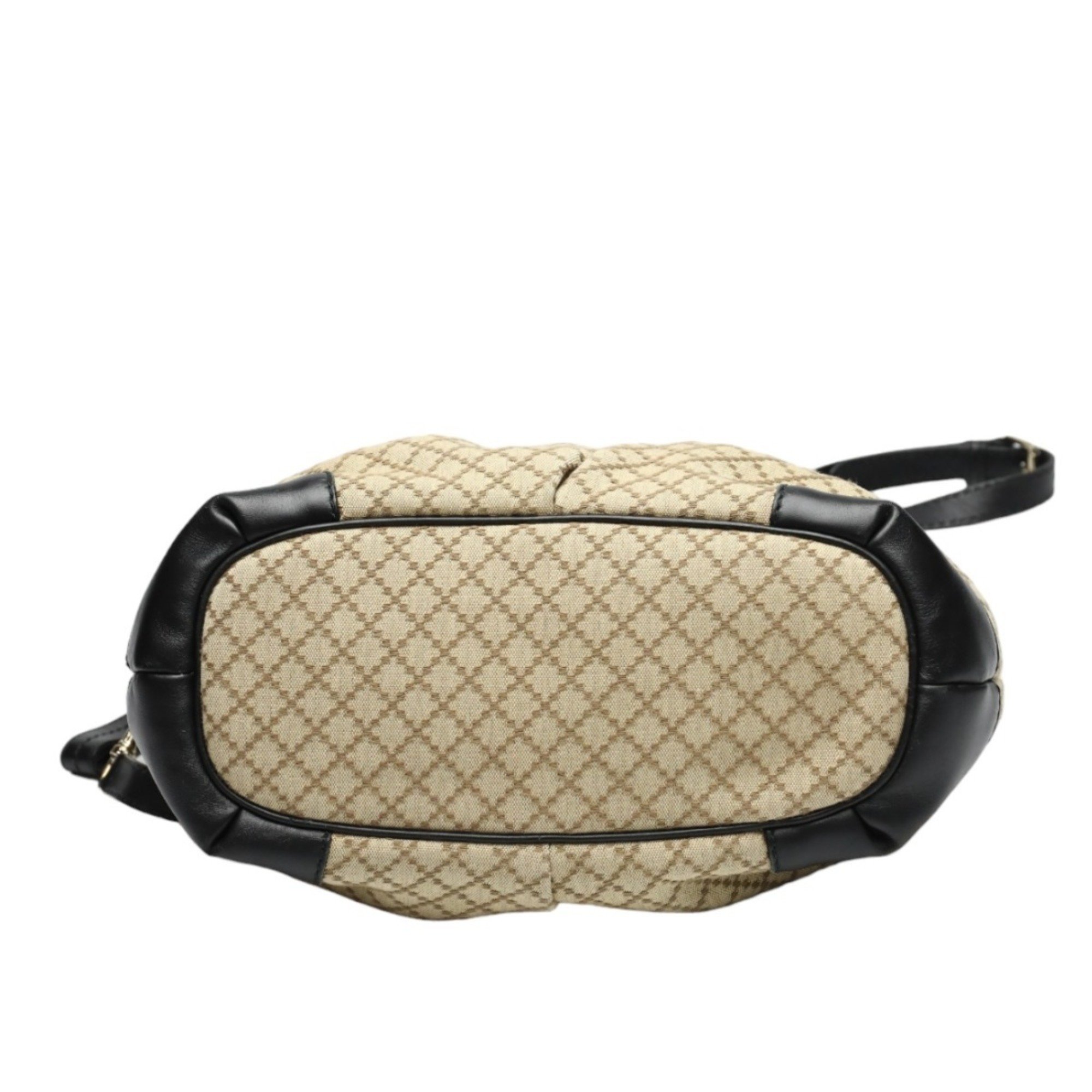 GUCCI Shoulder Bag Diamante Canvas 247902 Black x Beige