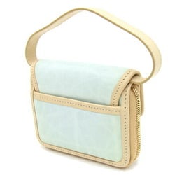 HUNTING WORLD Coin Case Light Blue Beige Battue Cloth Leather Round Purse with Handle for Women and Men