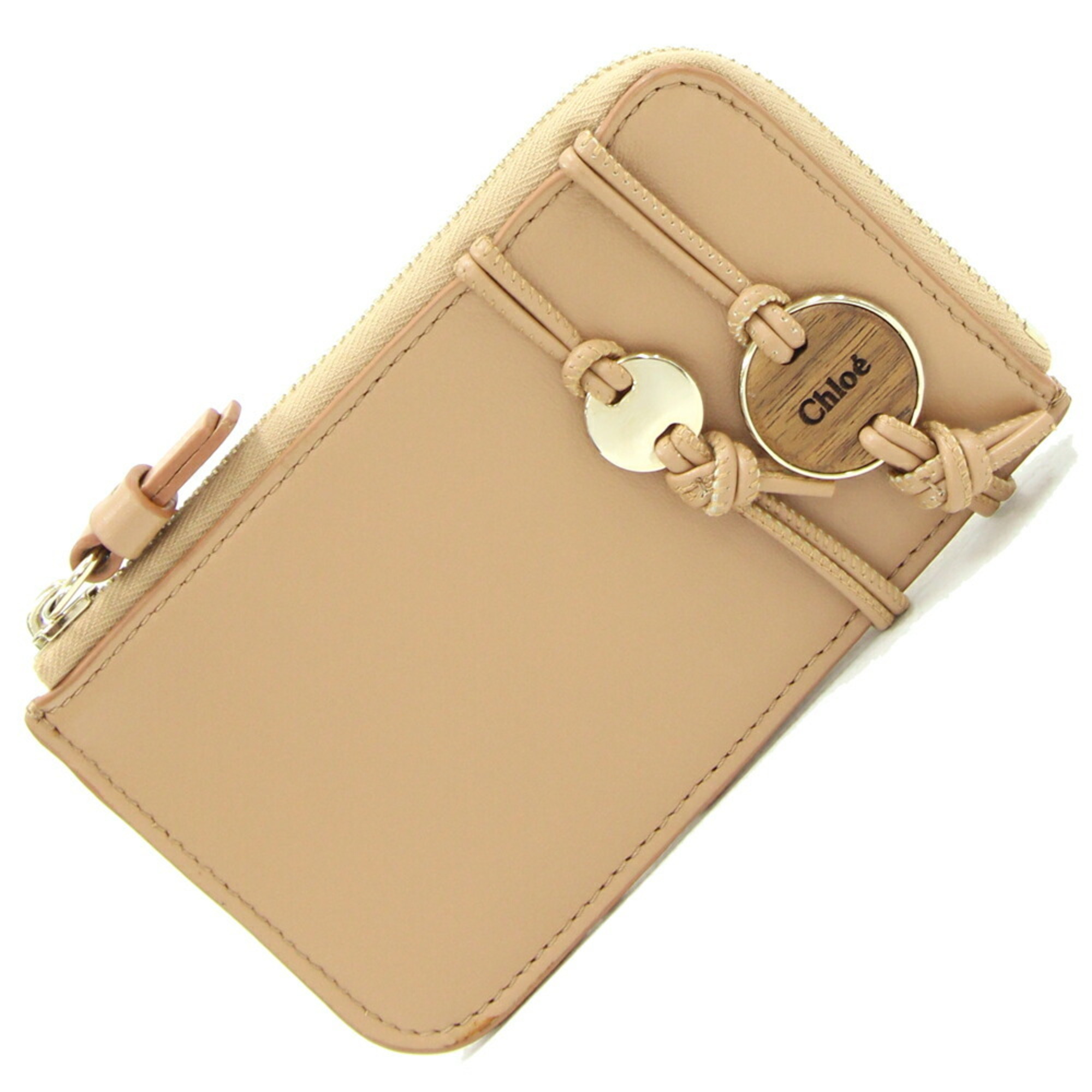 Chloé Chloe Coin Case CHC22AP333 Beige Leather Purse Card Fragment Women's