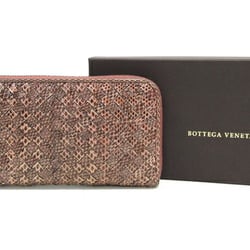 Bottega Veneta Round Wallet Intrecciato Pink Beige Ayers Long Exotic Leather Women's BOTTEGA VENETA