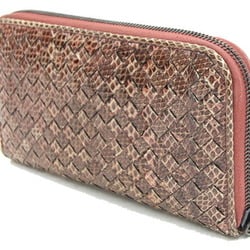 Bottega Veneta Round Wallet Intrecciato Pink Beige Ayers Long Exotic Leather Women's BOTTEGA VENETA