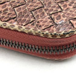 Bottega Veneta Round Wallet Intrecciato Pink Beige Ayers Long Exotic Leather Women's BOTTEGA VENETA