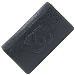 Chanel Bi-fold Long Wallet 8651 Black Caviar Skin Coco Mark Women's CHANEL