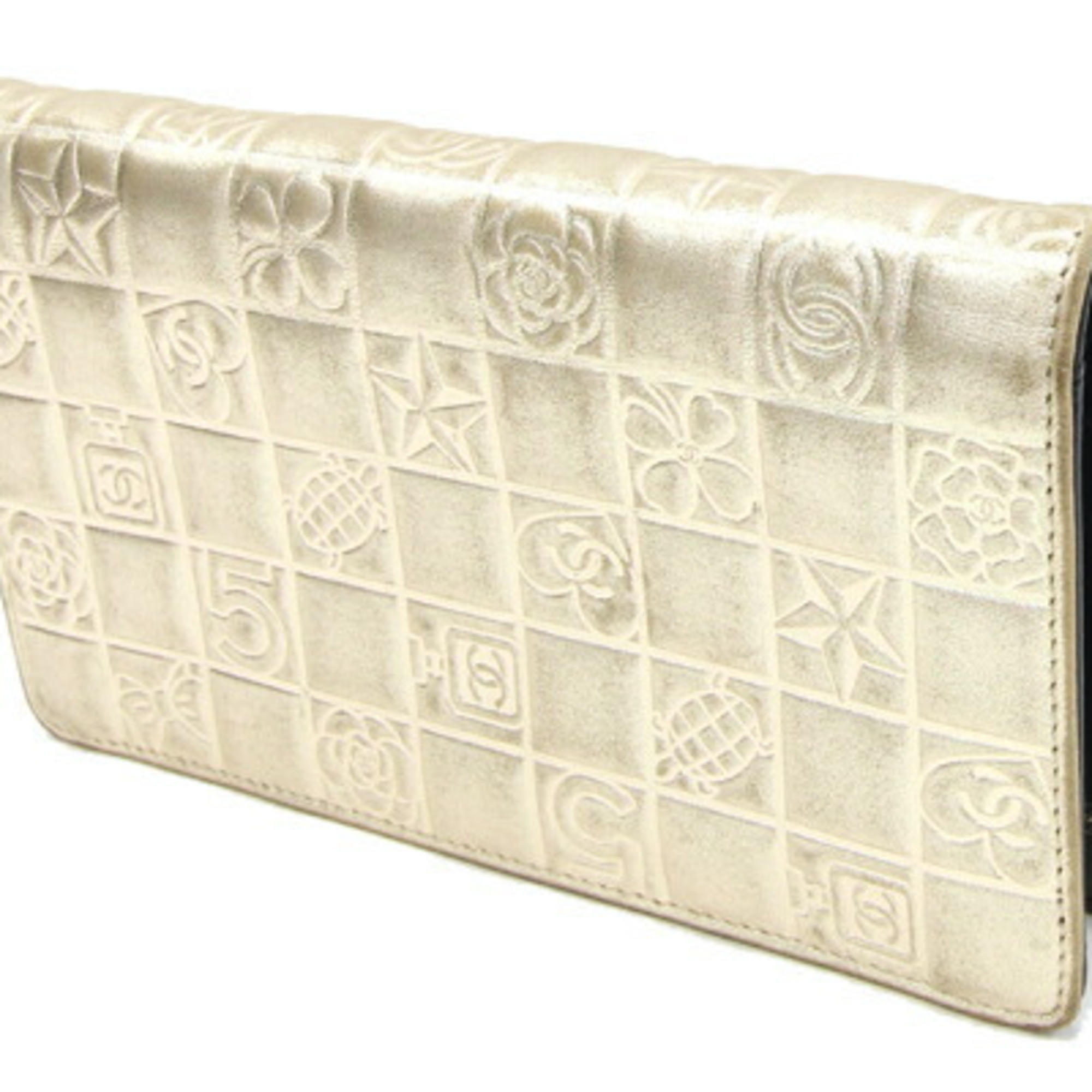 Chanel Bi-fold Long Wallet Icon Champagne Gold Black Coco Mark Women's CHANEL