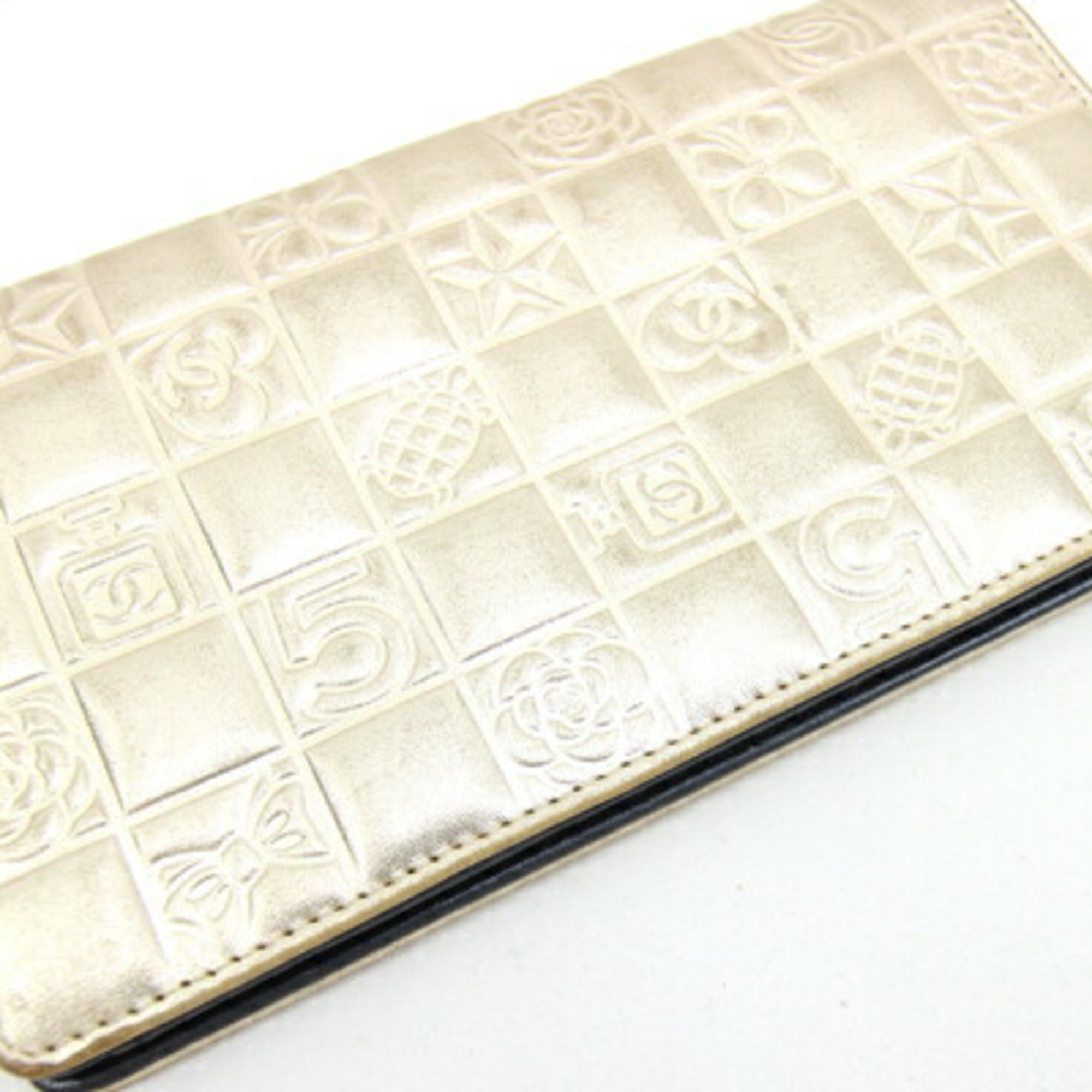 Chanel Bi-fold Long Wallet Icon Champagne Gold Black Coco Mark Women's CHANEL