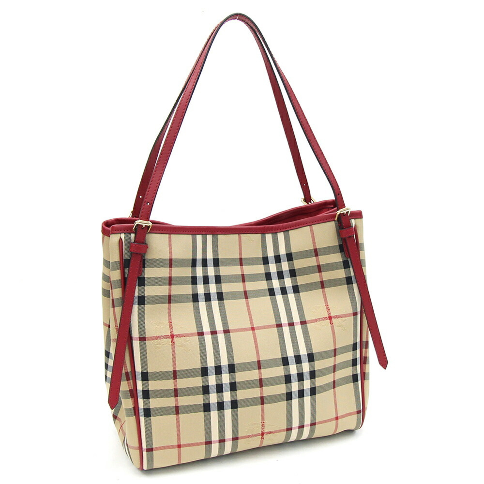 Burberry Tote Bag Beige Red Nylon Canvas Leather Nova Check Women's BURBERRY