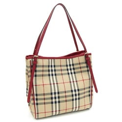 Burberry Tote Bag Beige Red Nylon Canvas Leather Nova Check Women's BURBERRY