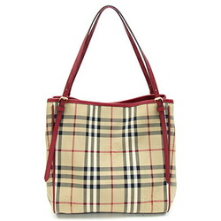 Burberry Tote Bag Beige Red Nylon Canvas Leather Nova Check Women's BURBERRY