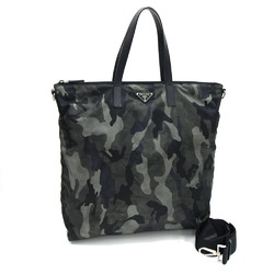 Prada Tote Bag VA0906 Black Khaki Nylon Leather Shoulder Camouflage Men's PRADA