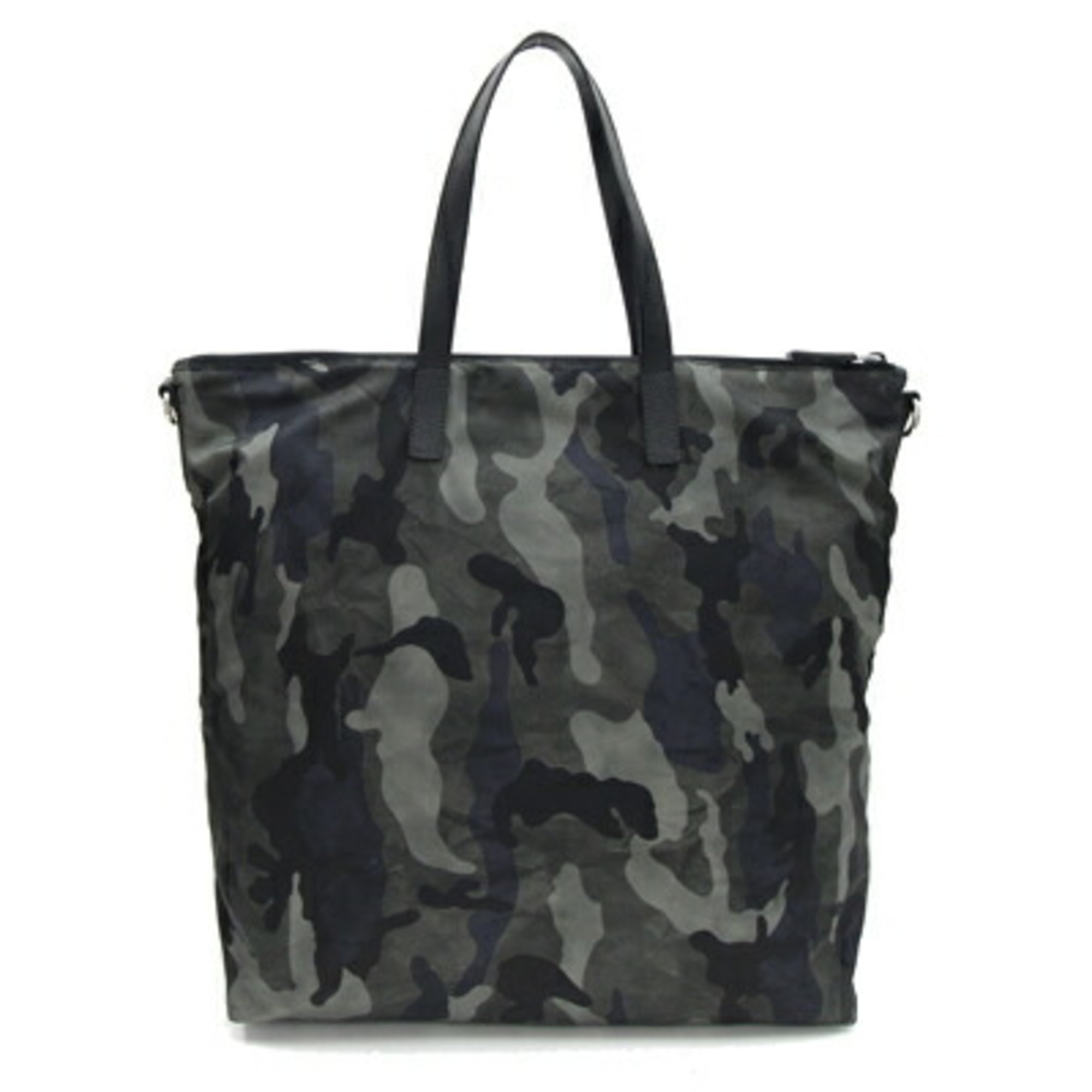 Prada Tote Bag VA0906 Black Khaki Nylon Leather Shoulder Camouflage Men's PRADA