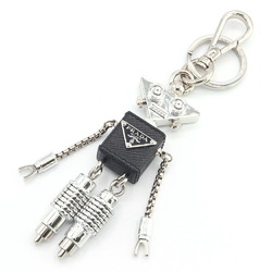 Prada Keychain Saffiano Leather Robot Trick 1TR102 Silver Black Metal Keyring Bag Charm Women's PRADA