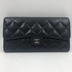 CHANEL Caviar Skin Matelasse Timeless Classic Flap Long Wallet Black A80758