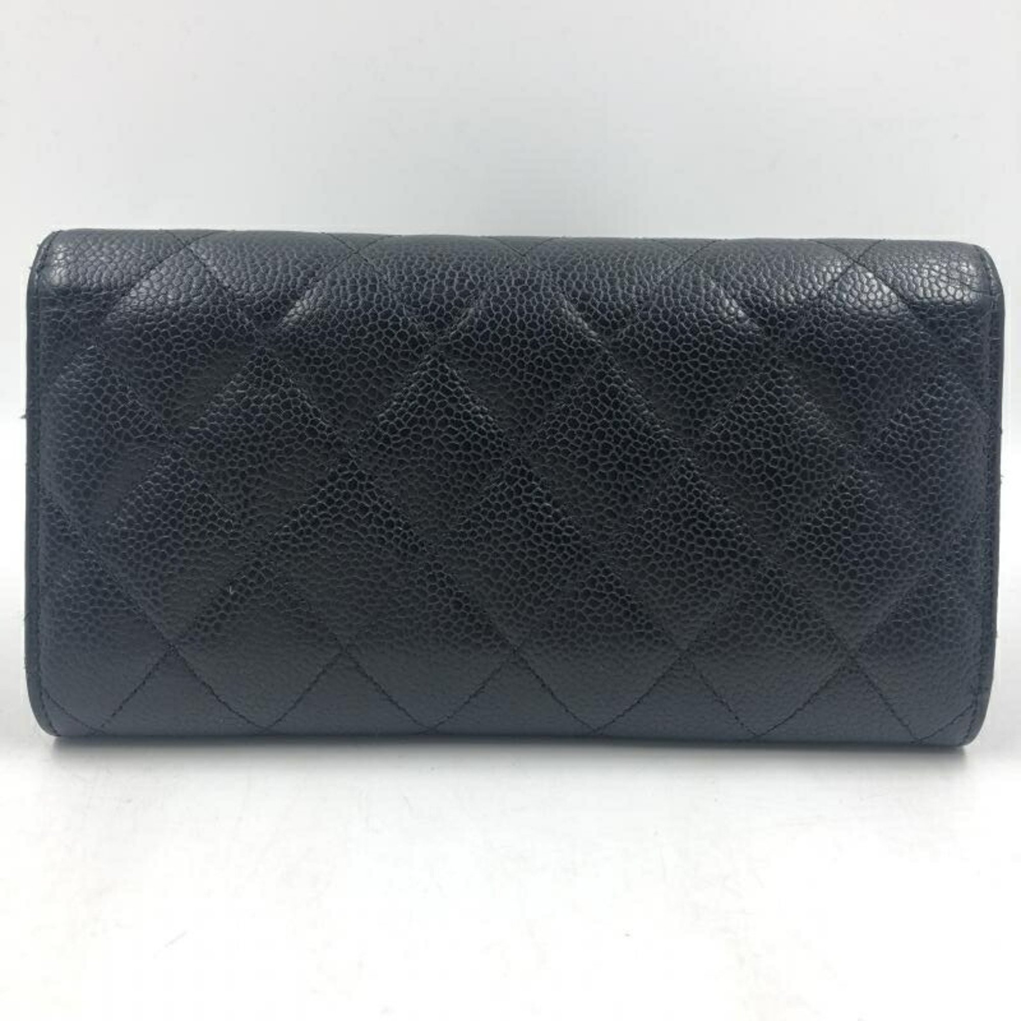 CHANEL Caviar Skin Matelasse Timeless Classic Flap Long Wallet Black A80758