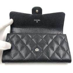 CHANEL Caviar Skin Matelasse Timeless Classic Flap Long Wallet Black A80758