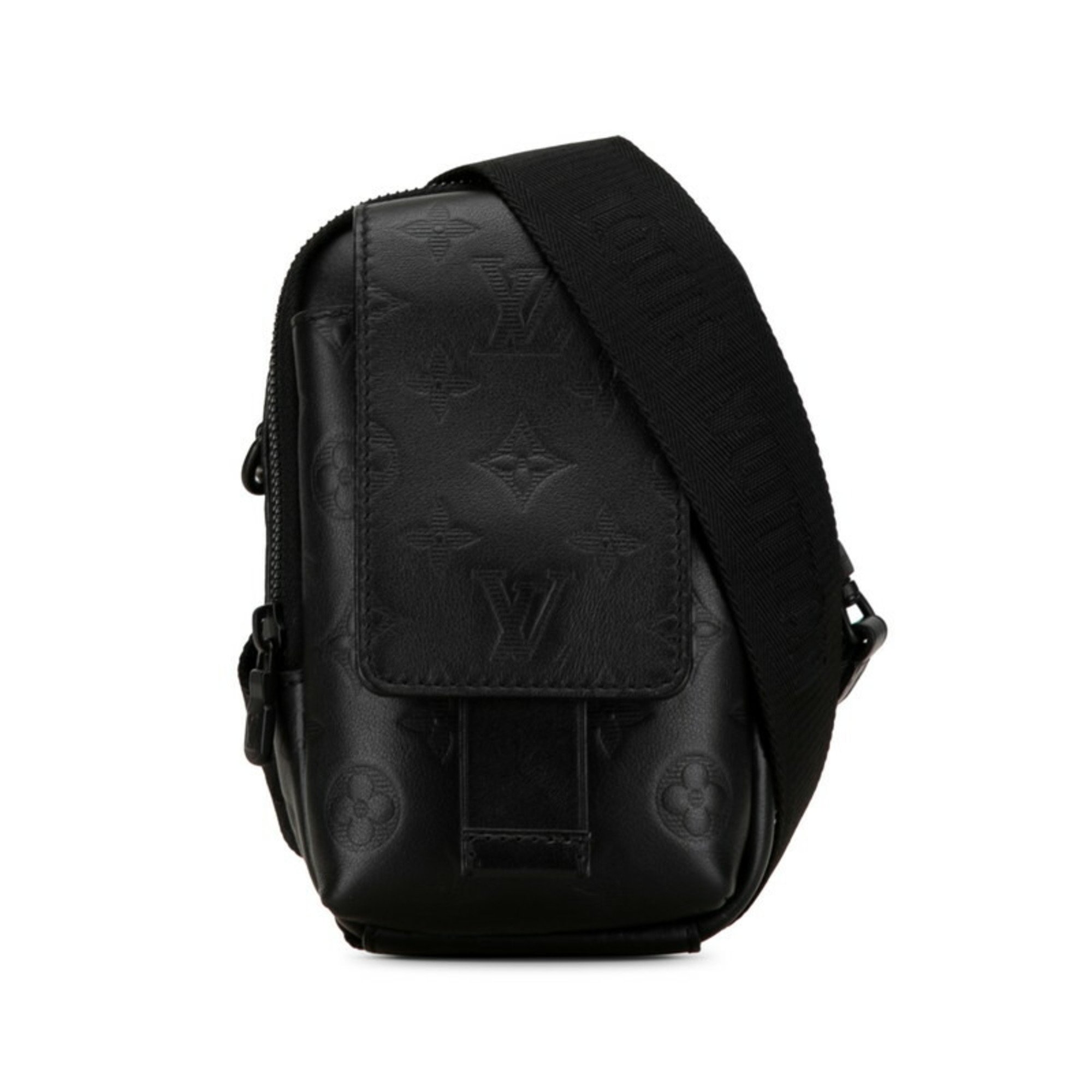 Louis Vuitton Monogram Shadow Double Phone Pouch Shoulder Bag M81323 Noir Black Leather Women's LOUIS VUITTON