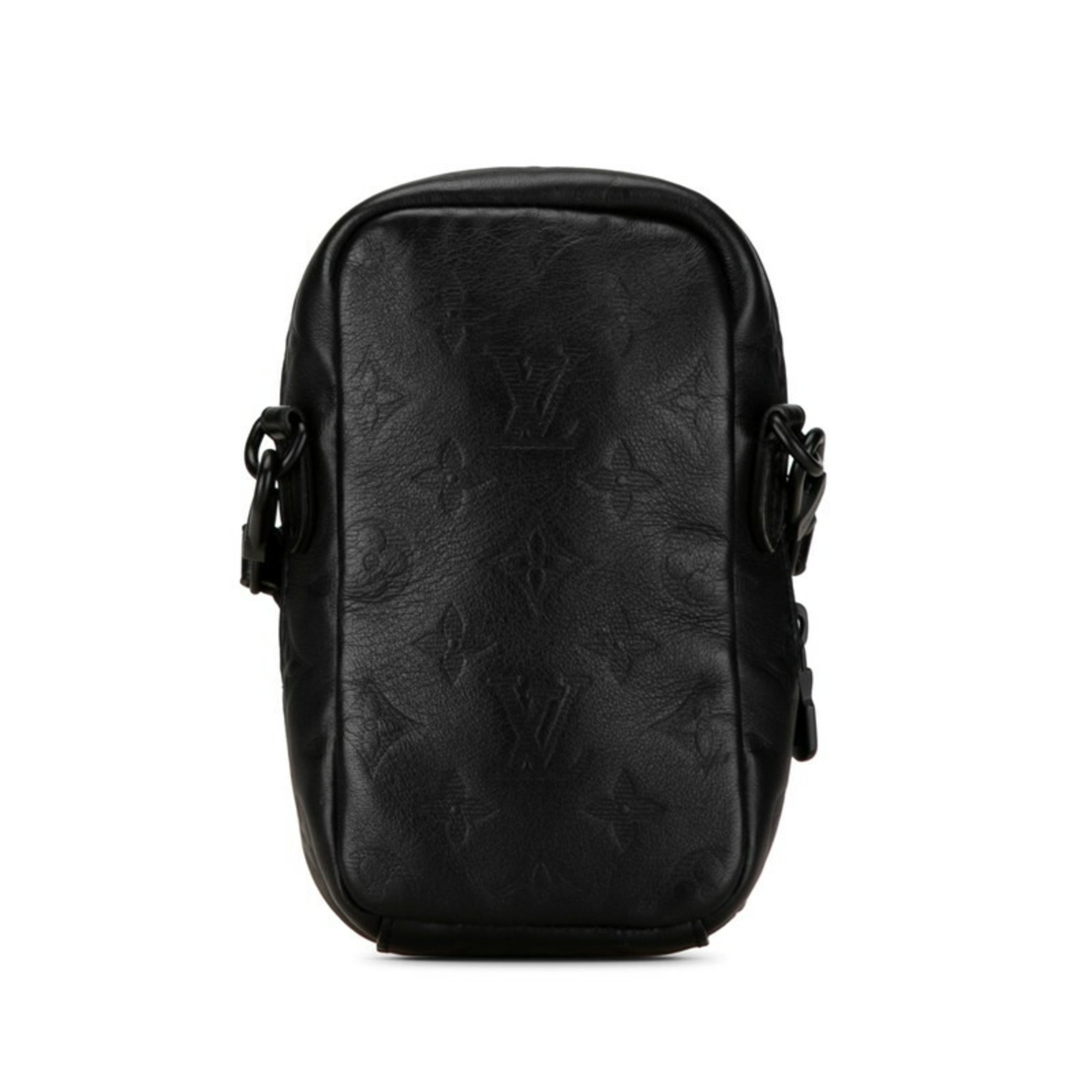 Louis Vuitton Monogram Shadow Double Phone Pouch Shoulder Bag M81323 Noir Black Leather Women's LOUIS VUITTON