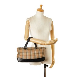 Burberry Nova Check Shadow Horse Handbag Tote Bag Beige Black Nylon Leather Women's BURBERRY