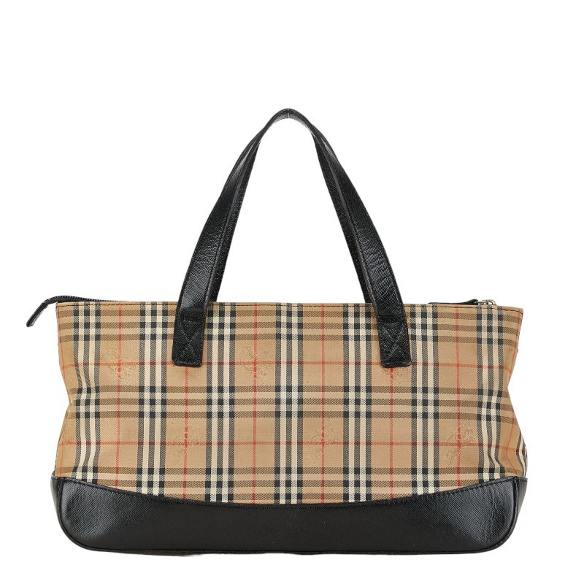 Burberry Nova Check Shadow Horse Handbag Tote Bag Beige Black Nylon Leather Women's BURBERRY