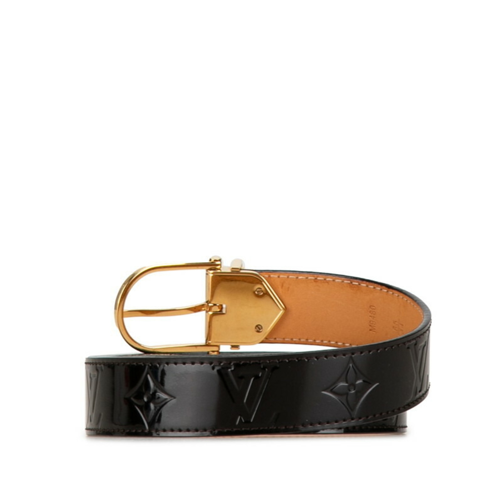 Louis Vuitton Monogram Vernis Santur Belt 34/85 M9480 Black Patent Leather Women's LOUIS VUITTON