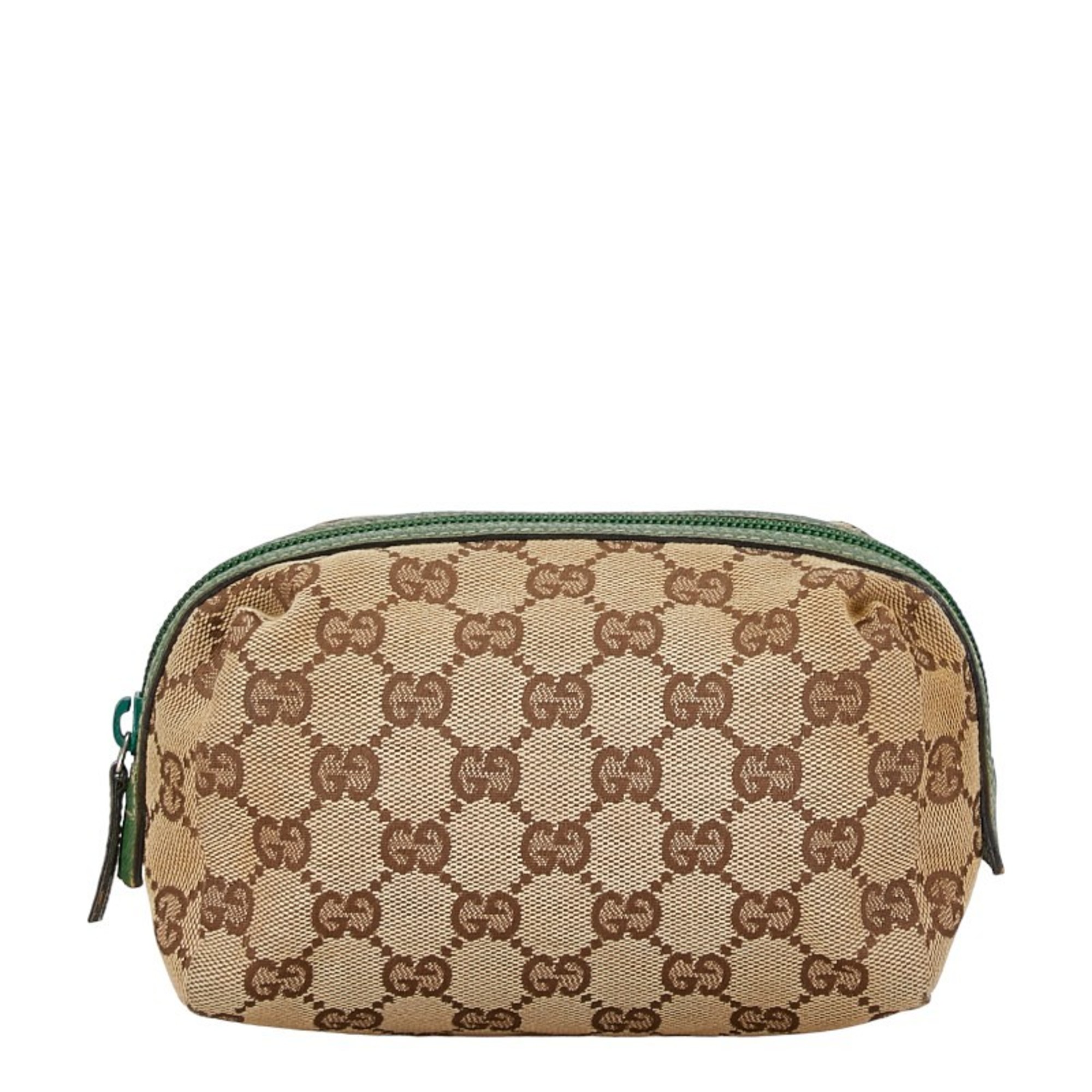 Gucci GG Canvas Pouch 29595 Beige Green Leather Women's GUCCI