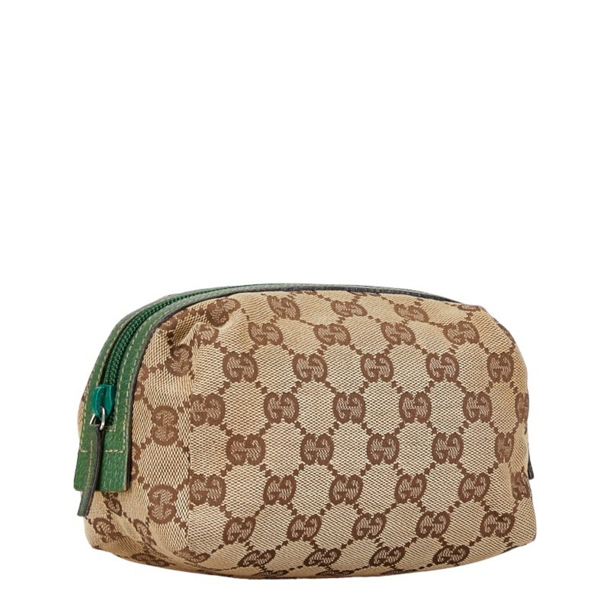 Gucci GG Canvas Pouch 29595 Beige Green Leather Women's GUCCI