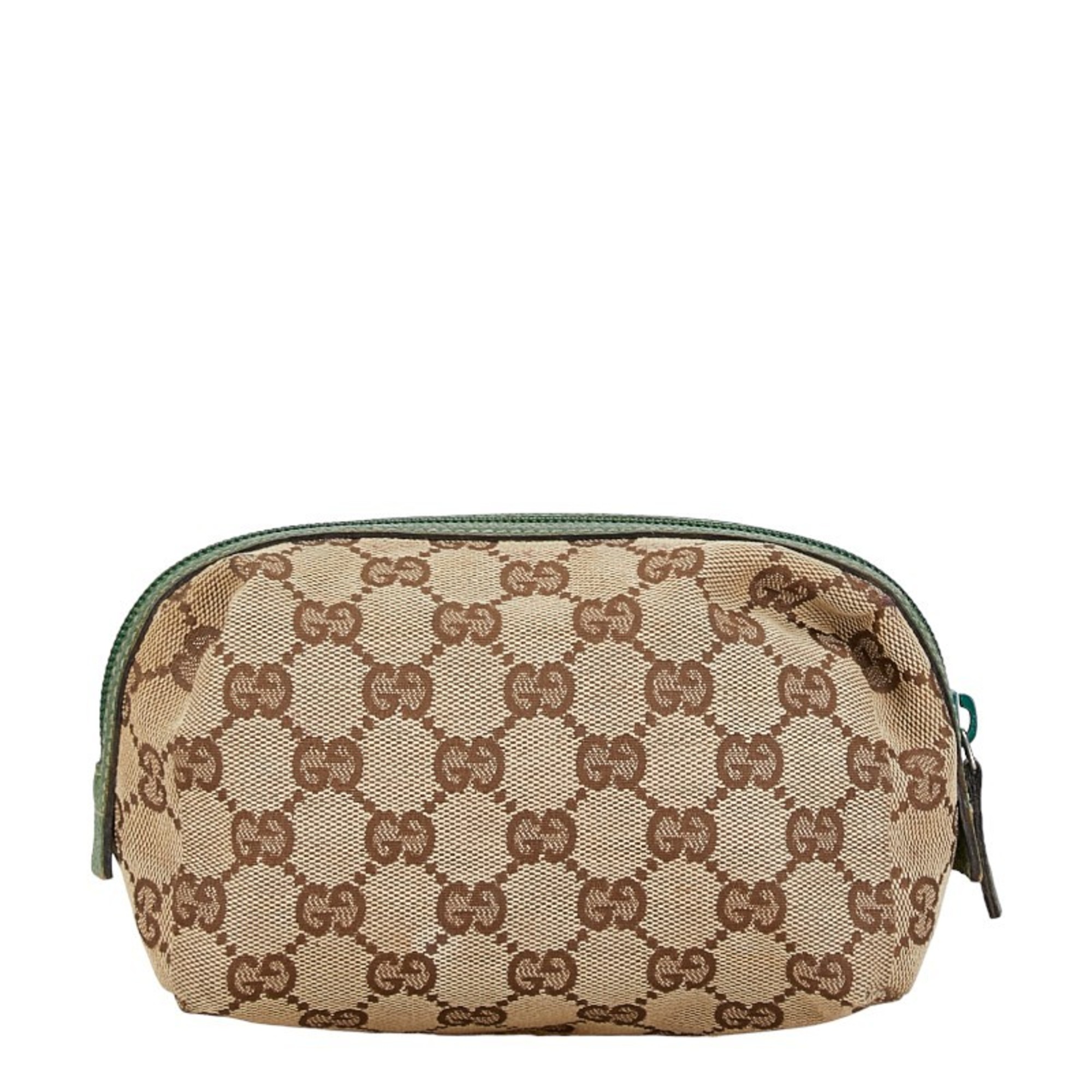 Gucci GG Canvas Pouch 29595 Beige Green Leather Women's GUCCI