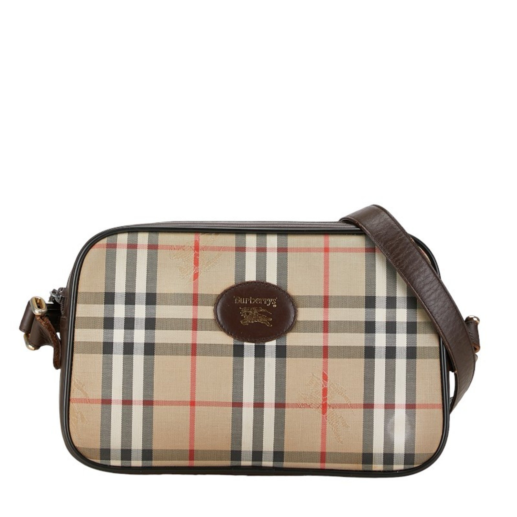 Burberry Nova Check Shadow Horse Shoulder Bag Brown Canvas Leather Women's BURBERRY