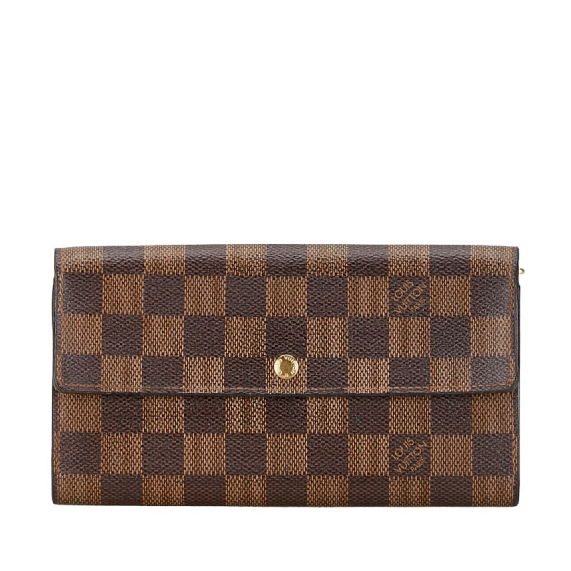 Louis Vuitton Damier Pochette Porte Monnaie Credit Long Wallet N61724 Brown PVC Leather Women's LOUIS VUITTON