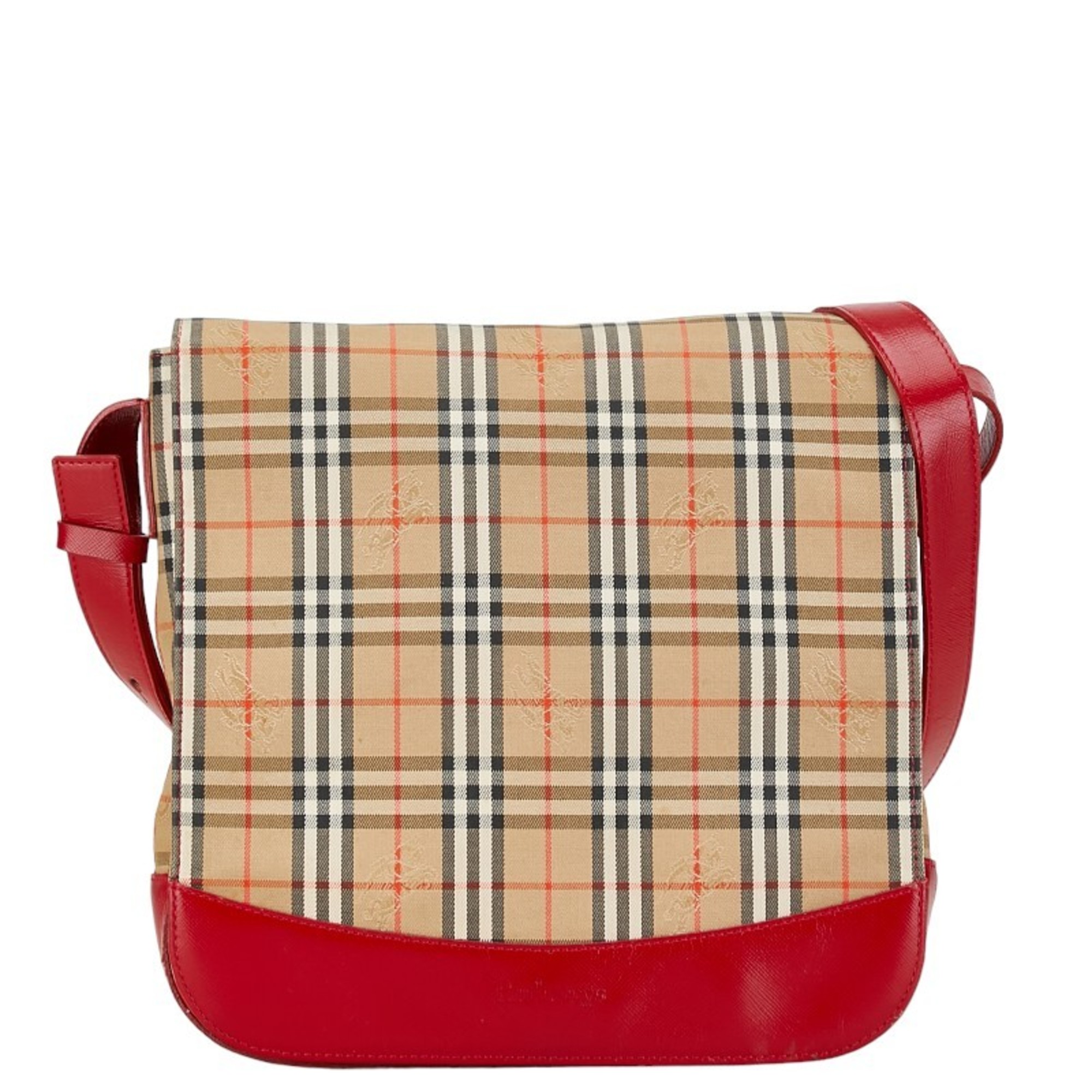 Burberry Nova Check Shadow Horse Shoulder Bag Beige Red Nylon Leather Women's BURBERRY