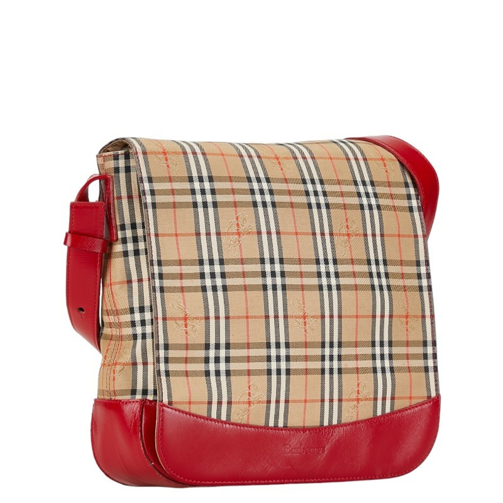 Burberry Nova Check Shadow Horse Shoulder Bag Beige Red Nylon Leather Women's BURBERRY