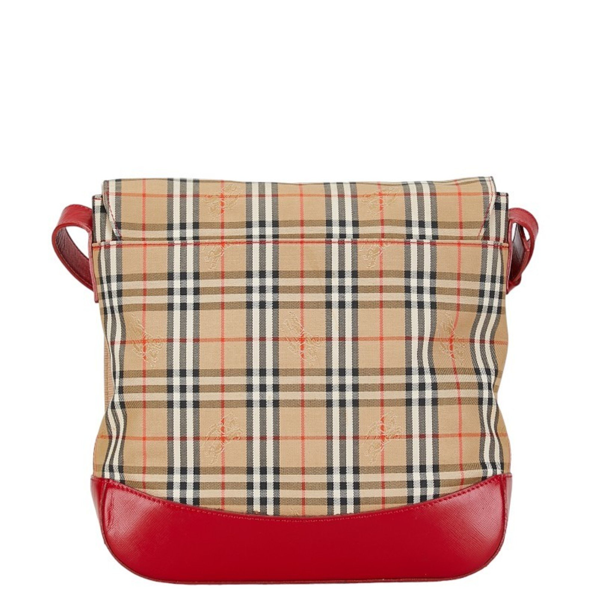 Burberry Nova Check Shadow Horse Shoulder Bag Beige Red Nylon Leather Women's BURBERRY