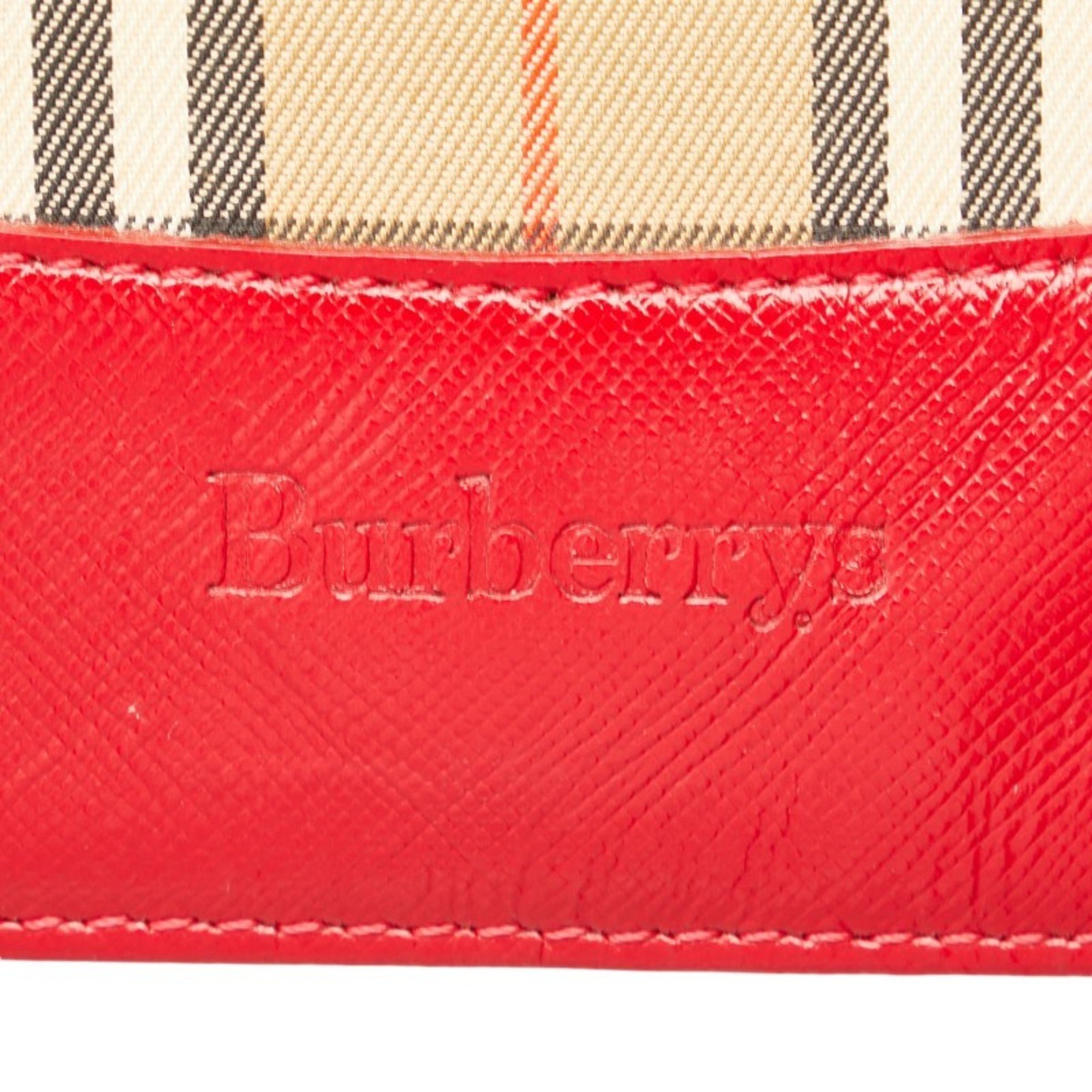 Burberry Nova Check Shadow Horse Shoulder Bag Beige Red Nylon Leather Women's BURBERRY