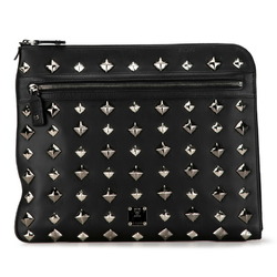 MCM Visetos Glam Studs Clutch Bag Second Black Silver PVC Leather Women's